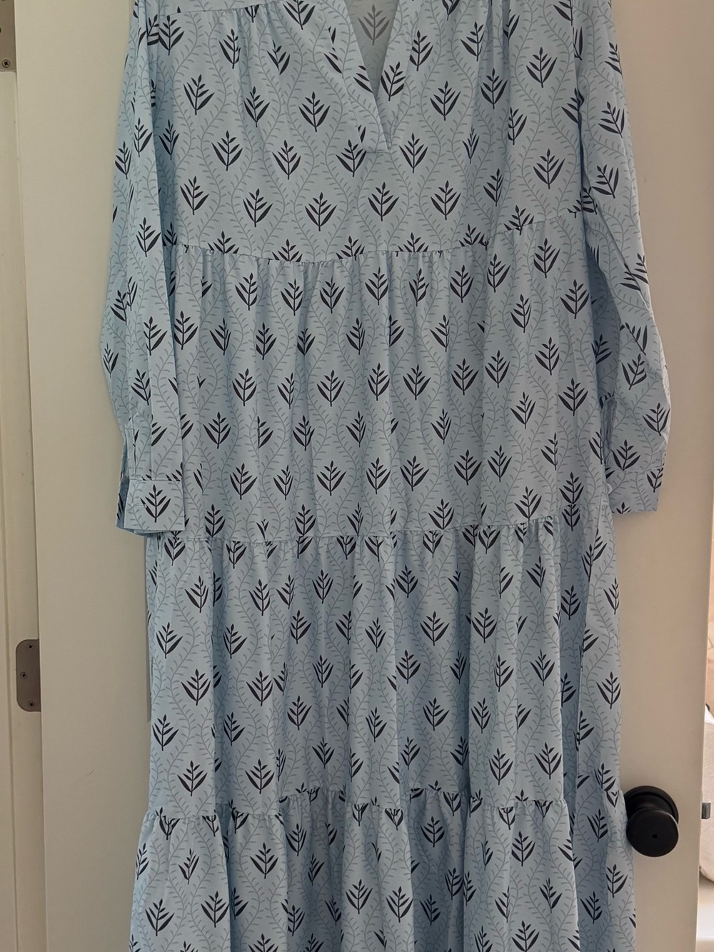 Light Blue Printed Maxi Dress - Casual Tiered Long Dress